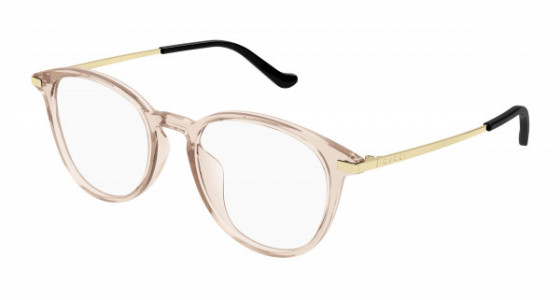 Gucci GG1466OA Eyeglasses, 003 - PINK with GOLD temples and TRANSPARENT lenses
