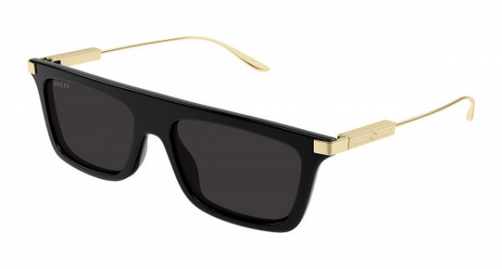 Gucci GG1437S Sunglasses, 001 - BLACK with GOLD temples and GREY lenses