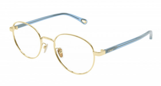 Chloé CH0216OA Eyeglasses, 005 - GOLD with LIGHT-BLUE temples and TRANSPARENT lenses