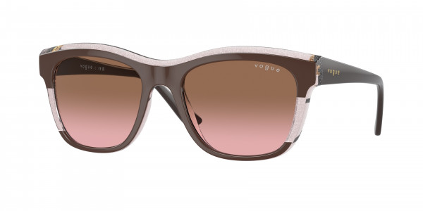 Vogue VO5557S Sunglasses, 313614 BROWN/TRANSP ROSE GLITTER PINK (BROWN)