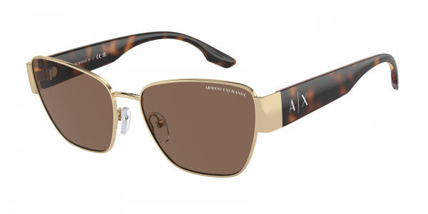 Armani Exchange AX2051S Sunglasses, 611073 SHINY PALE GOLD DARK BROWN (GOLD)