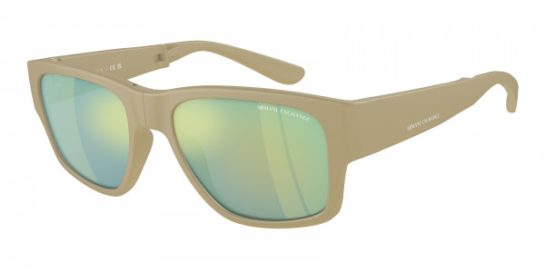 Armani Exchange AX4141SU Sunglasses, 8348/2 MATTE BEIGE MIRROR GREEN (BROWN)