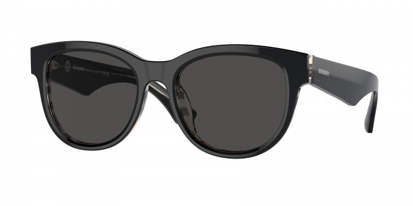 Burberry BE4432U Sunglasses, 412187 TOP BLACK ON VINTAGE CHECK DAR (BLACK)