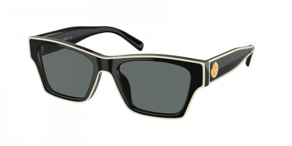 Tory Burch TY7207U Sunglasses, 200481 BLACK/IVORY DARK GREY POLAR (BLACK)
