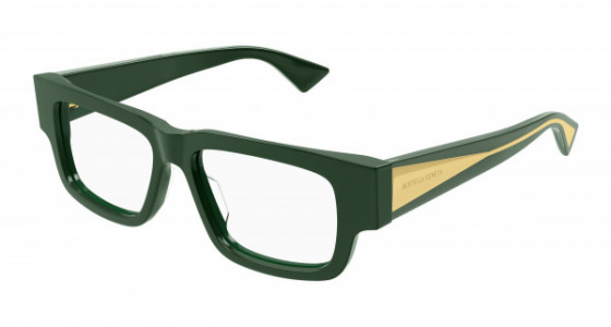 Bottega Veneta BV1280O Eyeglasses, 003 - GREEN with CRYSTAL temples and TRANSPARENT lenses