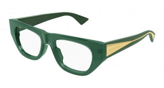Bottega Veneta BV1279O Eyeglasses, 003 - GREEN with CRYSTAL temples and TRANSPARENT lenses