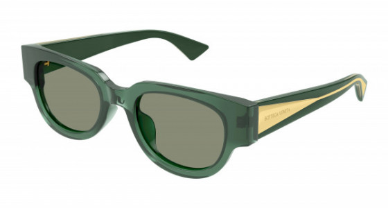 Bottega Veneta BV1278SA Sunglasses, 003 - GREEN with CRYSTAL temples and GREEN lenses