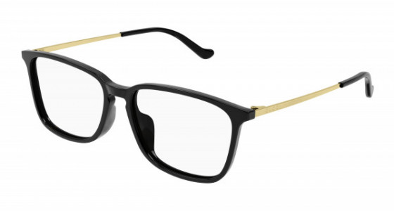 Gucci GG1609OA Eyeglasses, 001 - BLACK with GOLD temples and TRANSPARENT lenses