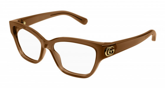 Gucci GG1597O Eyeglasses, 003 - BROWN with TRANSPARENT lenses