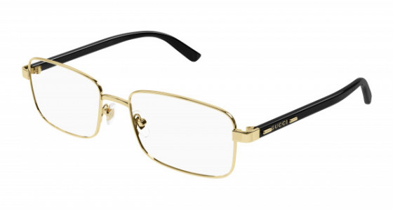 Gucci GG1586O Eyeglasses, 004 - GOLD with BLACK temples and TRANSPARENT lenses
