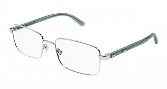 Gucci GG1586O Eyeglasses, 006 - SILVER with GREEN temples and TRANSPARENT lenses