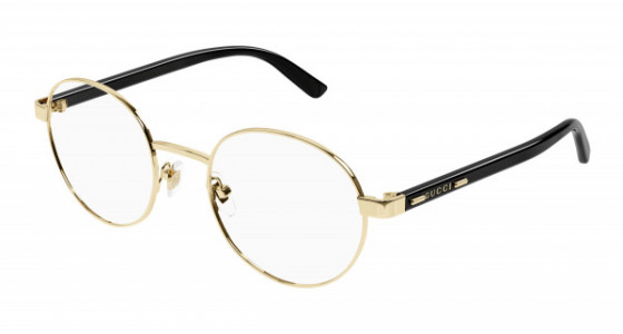 Gucci GG1585O Eyeglasses, 001 - GOLD with BLACK temples and TRANSPARENT lenses
