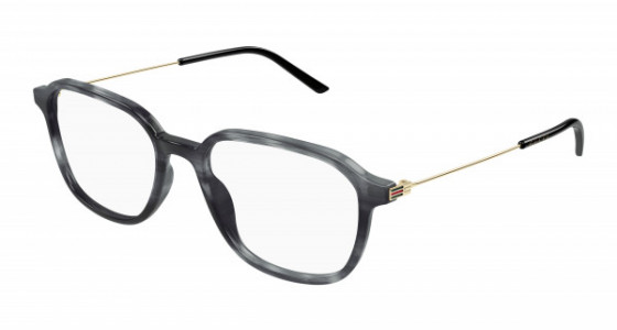 Gucci GG1576O Eyeglasses, 003 - GREY with GOLD temples and TRANSPARENT lenses