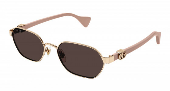 Gucci GG1593S Sunglasses, 003 - GOLD with PINK temples and VIOLET lenses