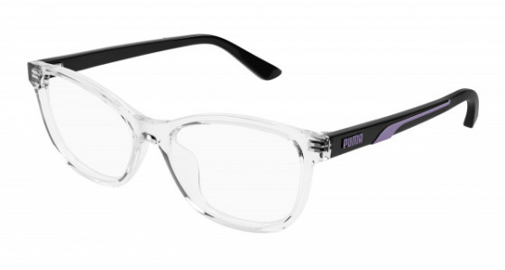 Puma PJ0077O Eyeglasses, 003 - CRYSTAL with BLACK temples and TRANSPARENT lenses