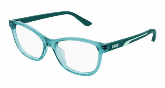 Puma PJ0077O Eyeglasses, 005 - LIGHT-BLUE with BLUE temples and TRANSPARENT lenses
