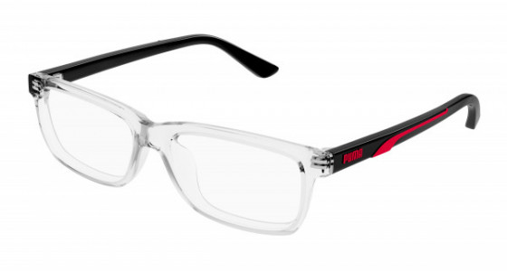 Puma PJ0076O Eyeglasses, 003 - CRYSTAL with BLACK temples and TRANSPARENT lenses
