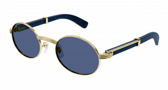 Cartier CT0464S Sunglasses, 004 - GOLD with BLUE temples and BLUE lenses