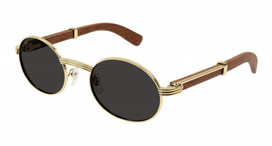 Cartier CT0464S Sunglasses, 006 - GOLD with BROWN temples and GREY lenses