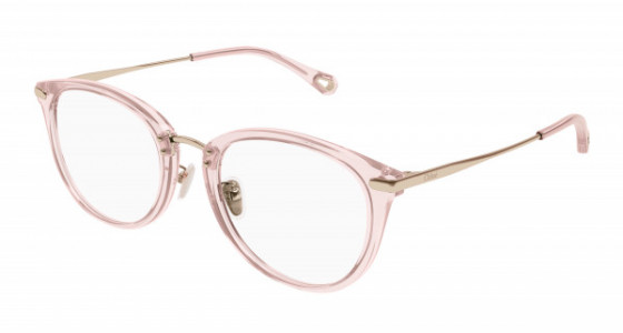 Chloé CH0248OA Eyeglasses, 002 - PINK with GOLD temples and TRANSPARENT lenses