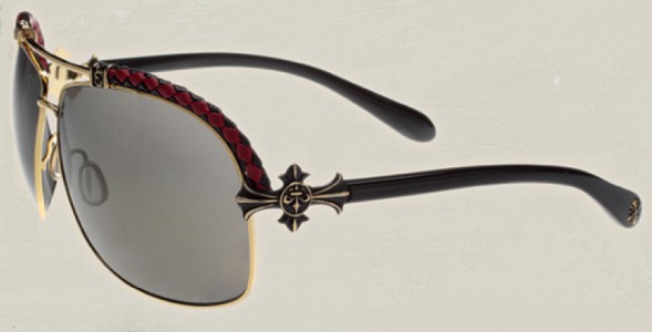 Affliction Baxter Sunglasses, Black and Red and Gold w/ Brown Lenses