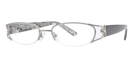 FGX Optical Adele Eyeglasses, GUN Satin Gunmetal with Black/Silver Filigree Pattern Temples