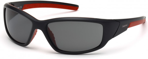 Timberland TB9049 Sunglasses, 02D - Matte Black, Red Stripe On Temples / Smoke Lenses