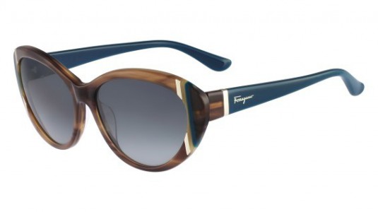 Ferragamo SF673S Sunglasses, 216 STRIPED BROWN