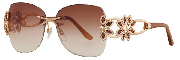 Caviar Caviar 6851 Sunglasses, 21 Gold w/Clear/Topaz Crystal Stones w/Brown Lens w/Matching Necklace