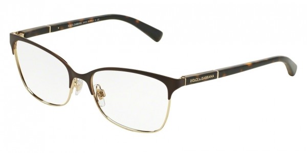 Dolce & Gabbana DG1268 LOGO PLAQUE Eyeglasses, 1254 MATTE BROWN/PALE GOLD (BROWN)