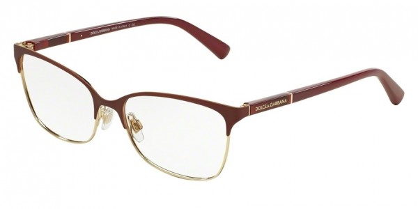 Dolce & Gabbana DG1268 LOGO PLAQUE Eyeglasses, 1255 MATTE DK RED/PALE GOLD (BORDEAUX)