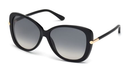 Tom Ford LINDA Sunglasses, 01B - Shiny Black / Gradient Smoke