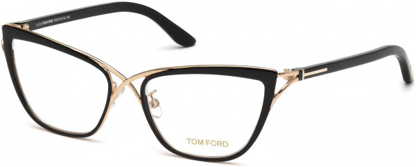 Tom Ford FT5272 Eyeglasses, 005 - Black Eye Rims & Temples, Gold Metal Details