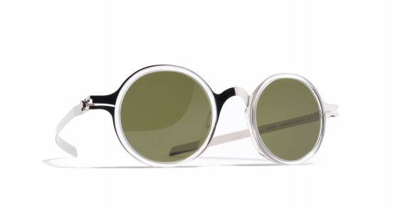 Mykita DD02 Sunglasses, A1 SHINY SILVER/LIMPID - LENS: GREEN SOLID