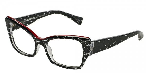 Alain Mikli A03036 Eyeglasses, B0H8 BLK LOSANGE / CRY/RED (BLACK)