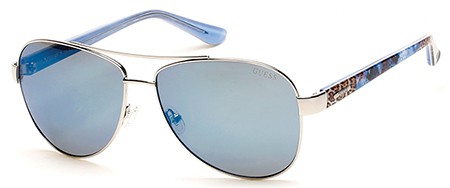 Guess GU-7384 Sunglasses, 10X - Shiny Light Nickeltin / Blu Mirror