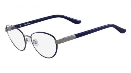 Ferragamo SF2145 Eyeglasses, 036 SHINY LIGHT RUTHENIUM W-BLUE