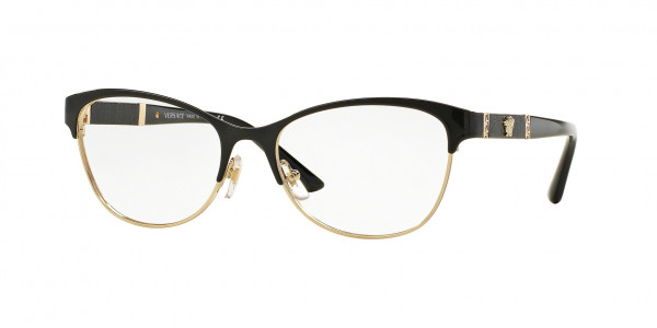 Versace VE1233Q Eyeglasses, 1366 BLACK/PALE GOLD (BLACK)