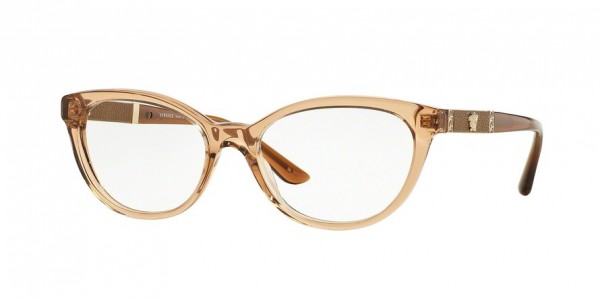 Versace VE3219QA Eyeglasses, 617 TRANSPARENT BROWN (BROWN)