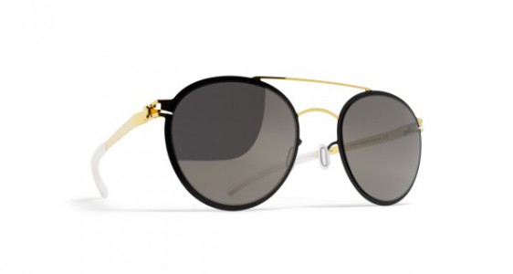 Mykita BUSTER Sunglasses, GOLD/JET BLACK - LENS: BRILLIANT GREY SOLID